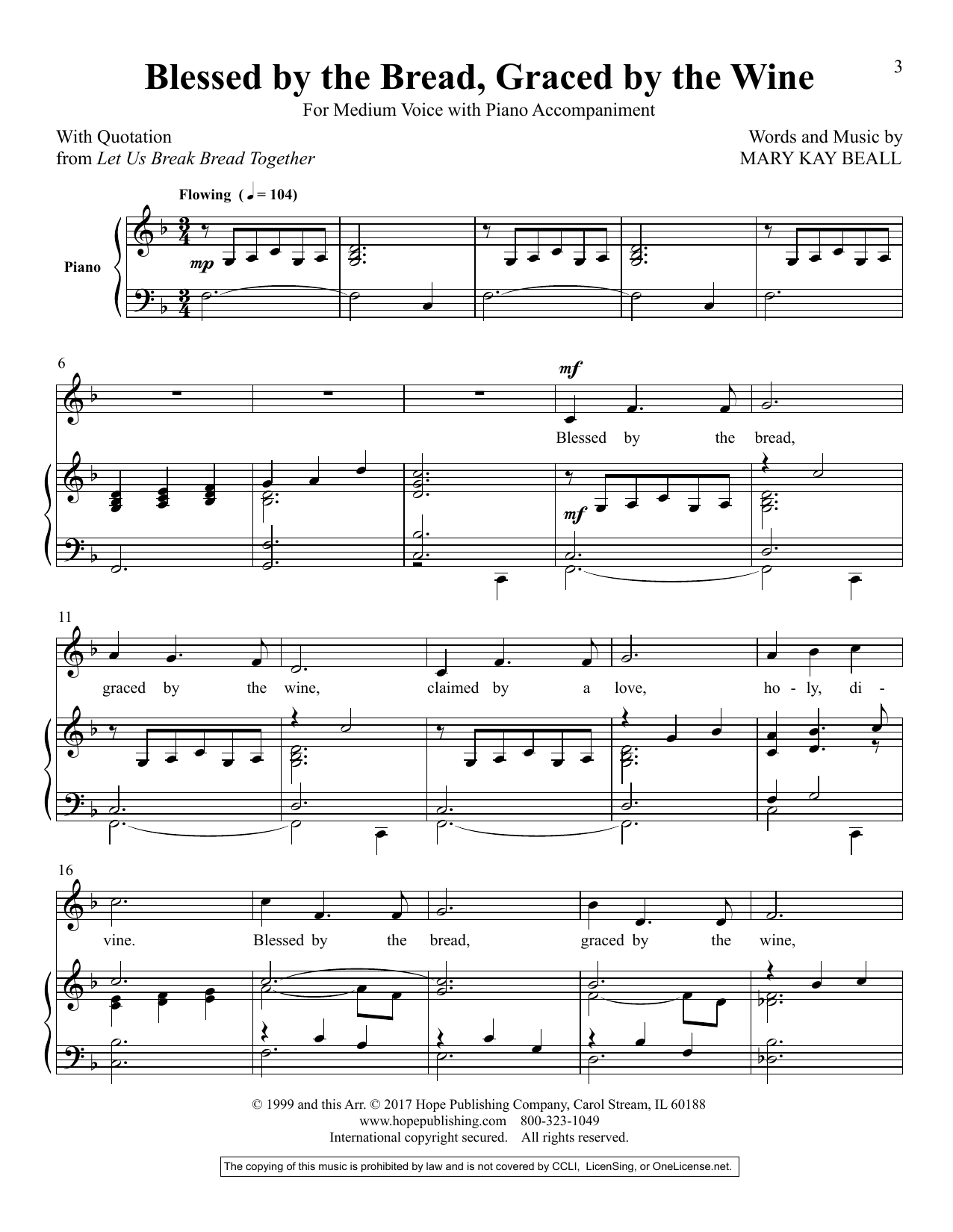 Download Mary Kay Beall Blessed By The Bread, Graced By The Win Sheet Music
