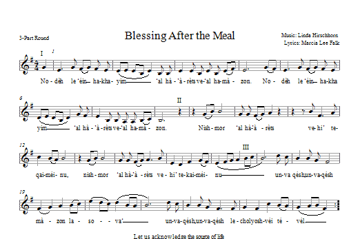 Download Marcia Lee Falk Blessing After the Meal Sheet Music