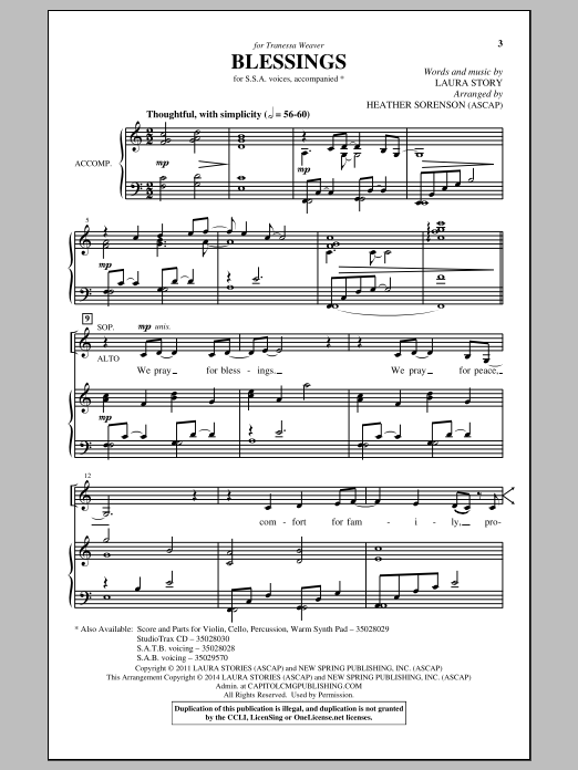 Download Laura Story Blessings (arr. Heather Sorenson) Sheet Music