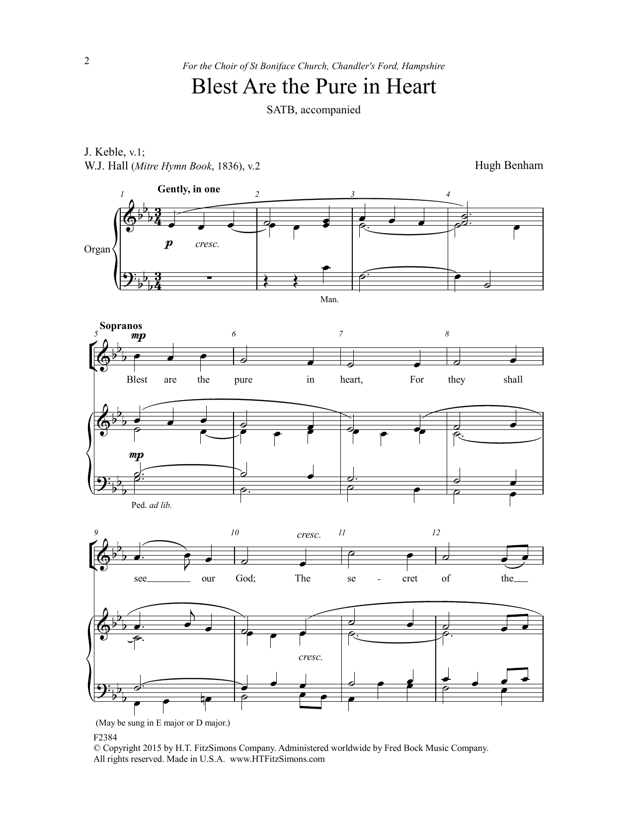 Download Hugh Benham Blest Are The Pure In Heart Sheet Music