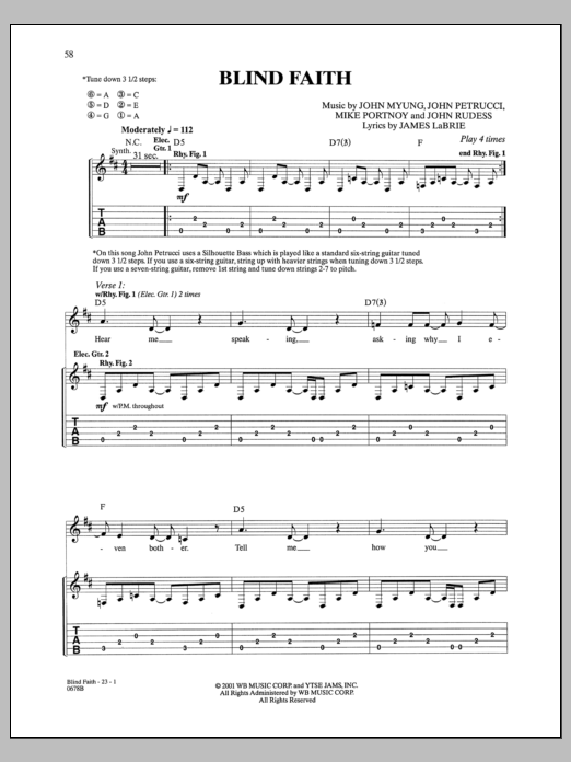 Download Dream Theater Blind Faith Sheet Music