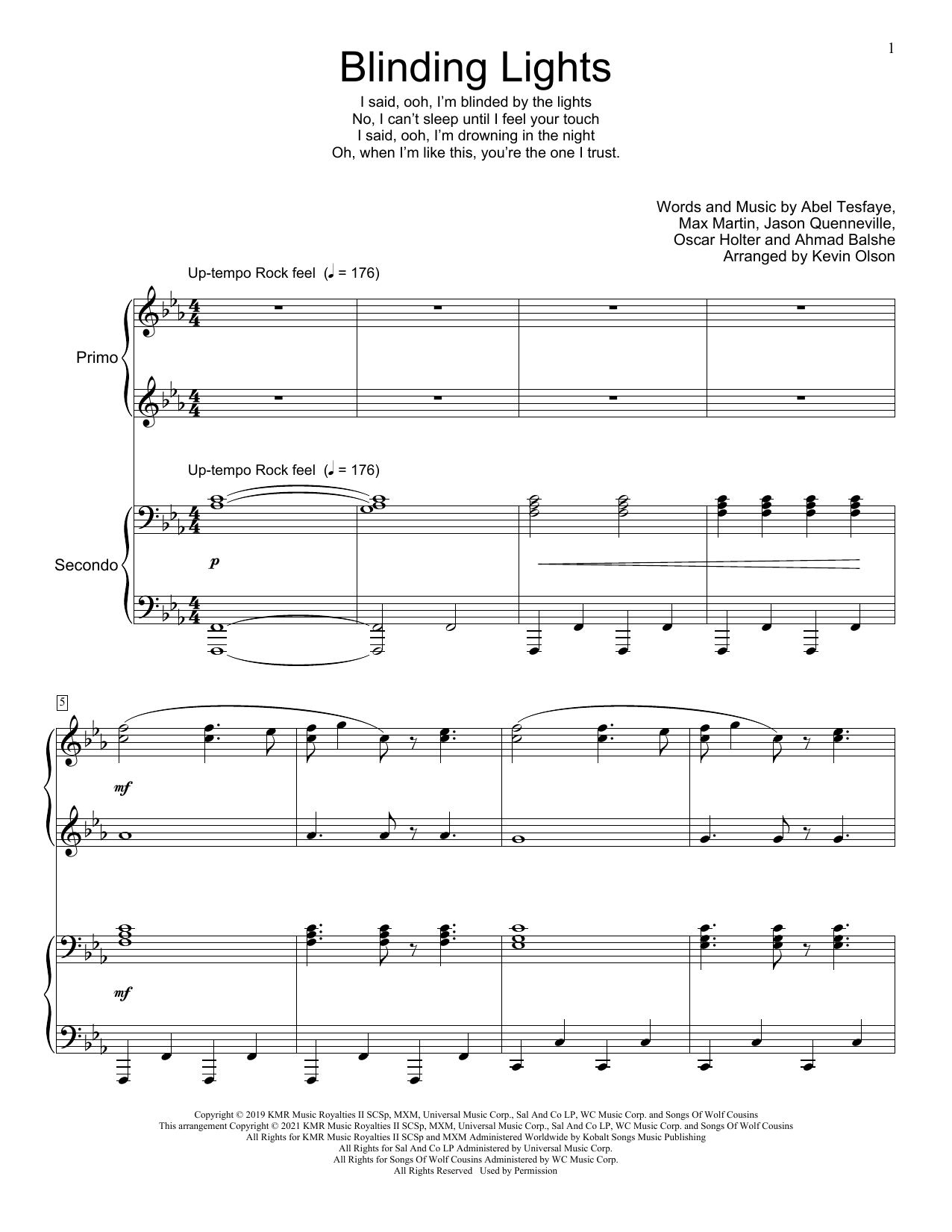 Download The Weeknd Blinding Lights (arr. Kevin Olson) Sheet Music