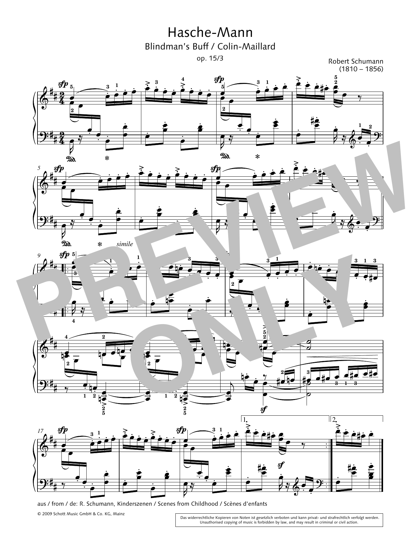 Download Robert Schumann Blindman's Buff Sheet Music