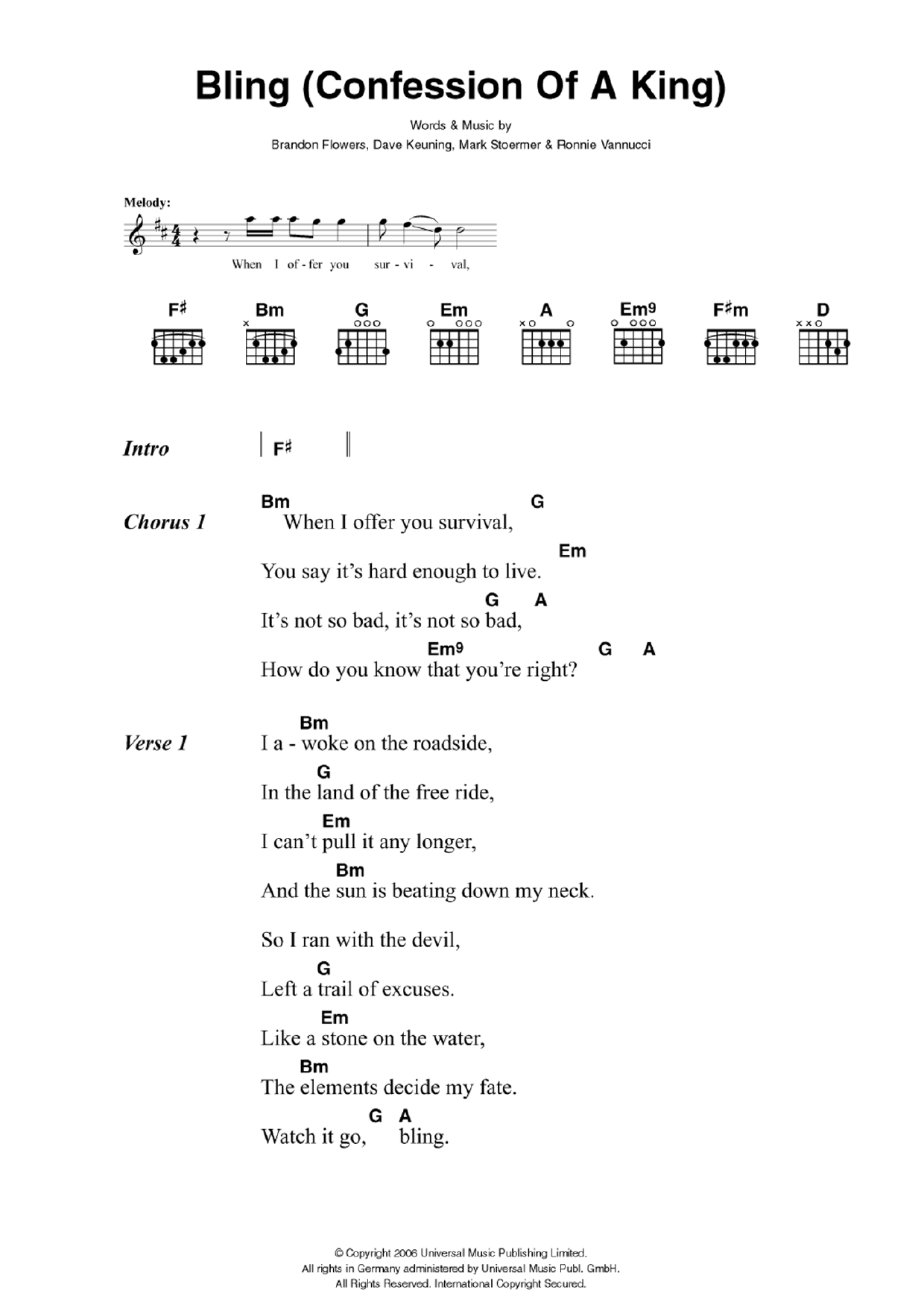 Download The Killers Bling (Confession Of A King) Sheet Music