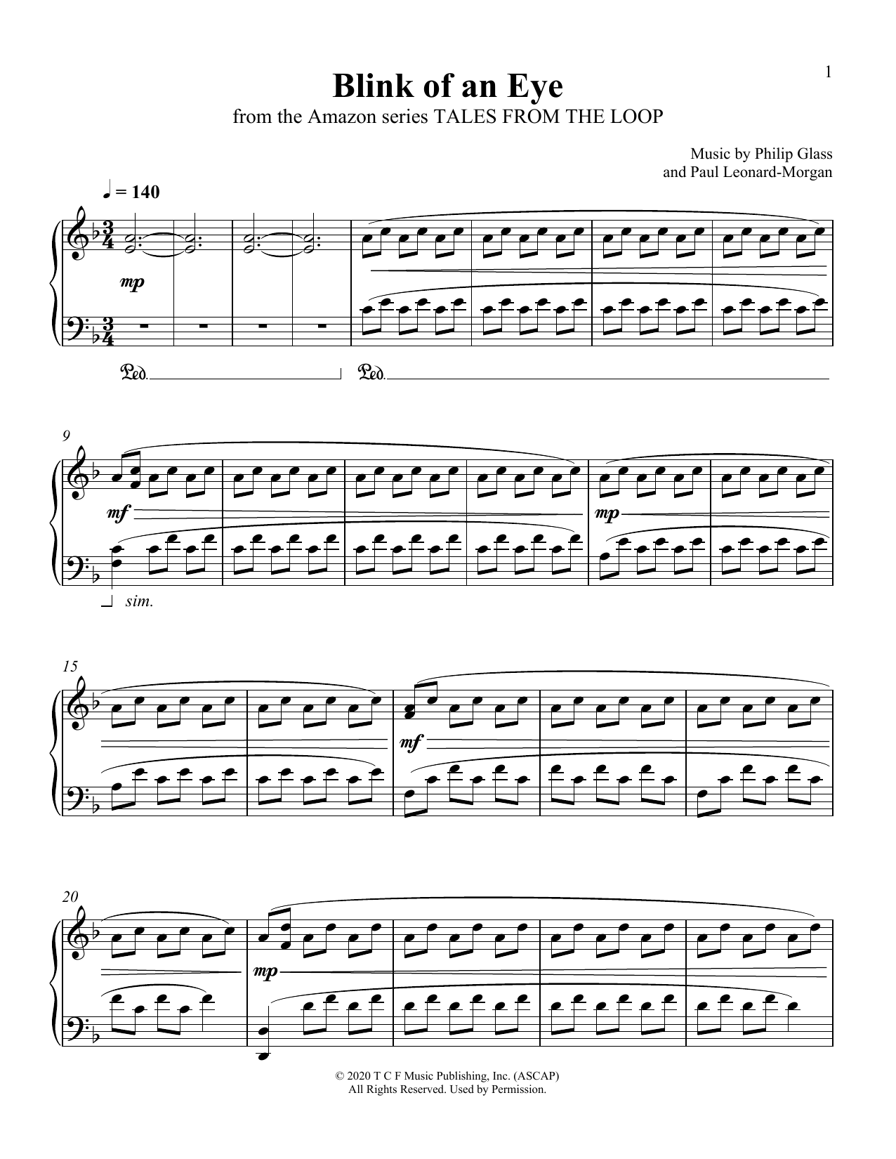 Download Philip Glass and Paul Leonard-Morgan Blink Of An Eye (from Tales From The Lo Sheet Music
