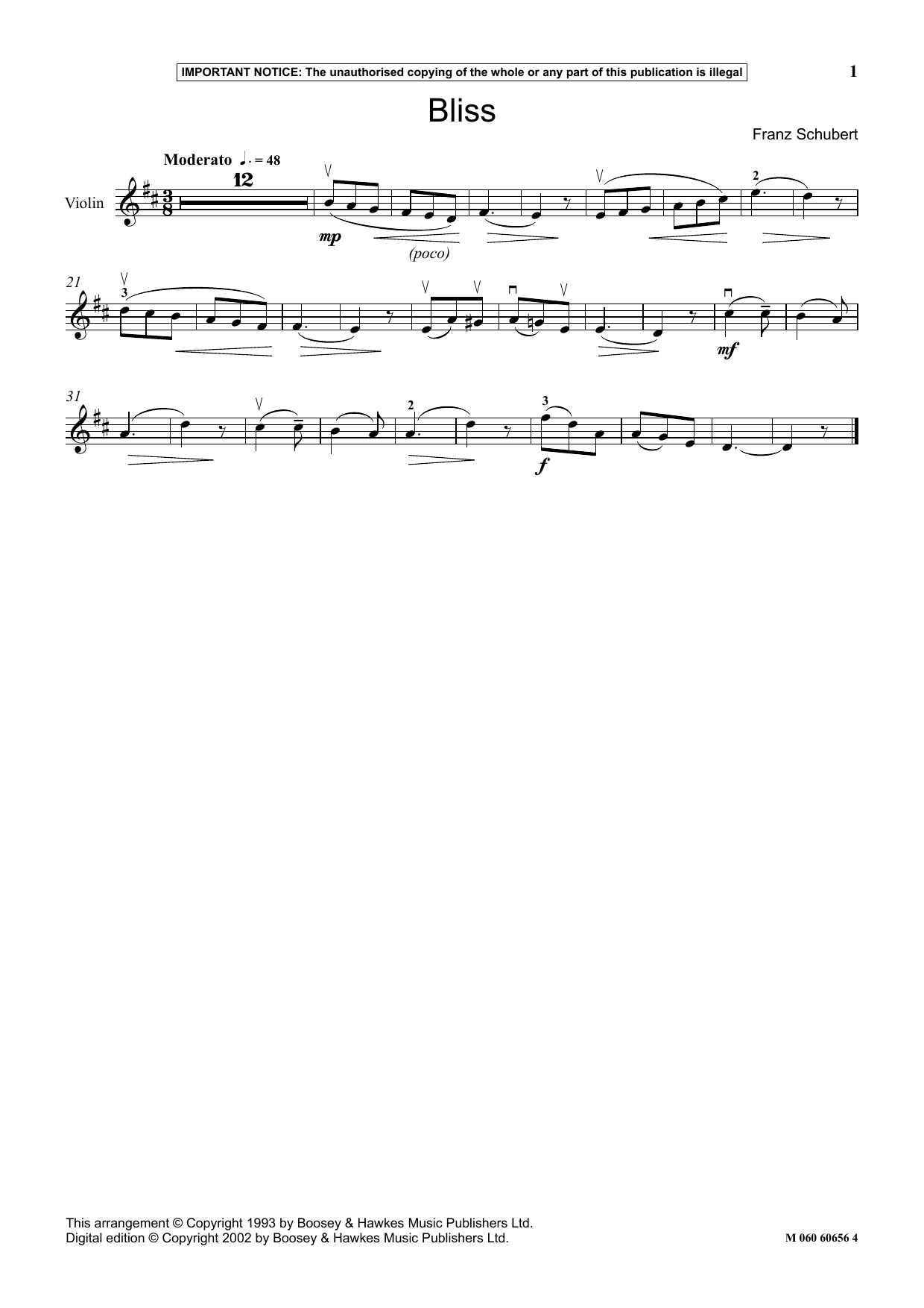 Download Franz Schubert Bliss Sheet Music
