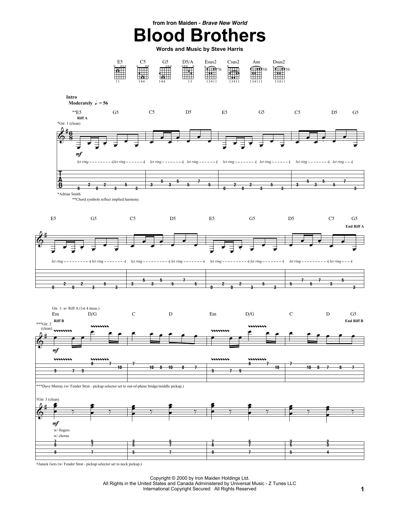 Download Iron Maiden Blood Brothers Sheet Music