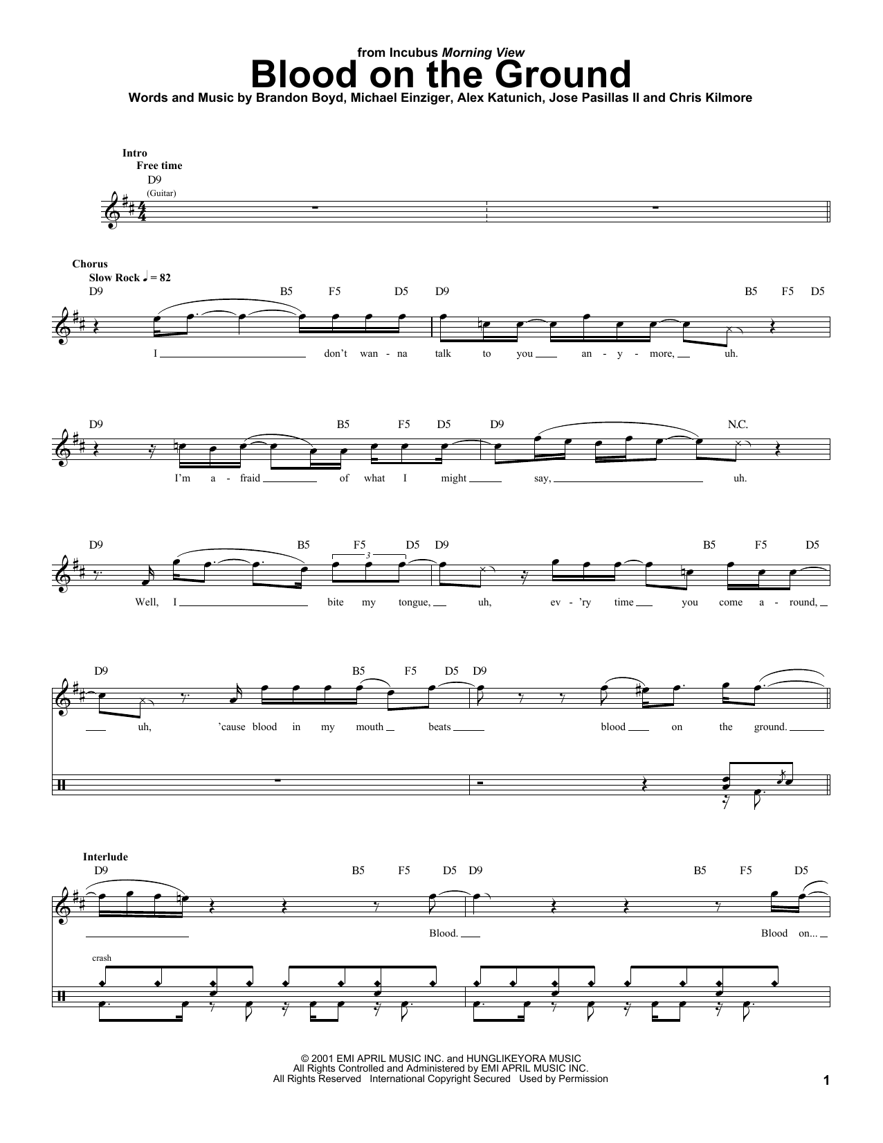 Download Incubus Blood On The Ground Sheet Music
