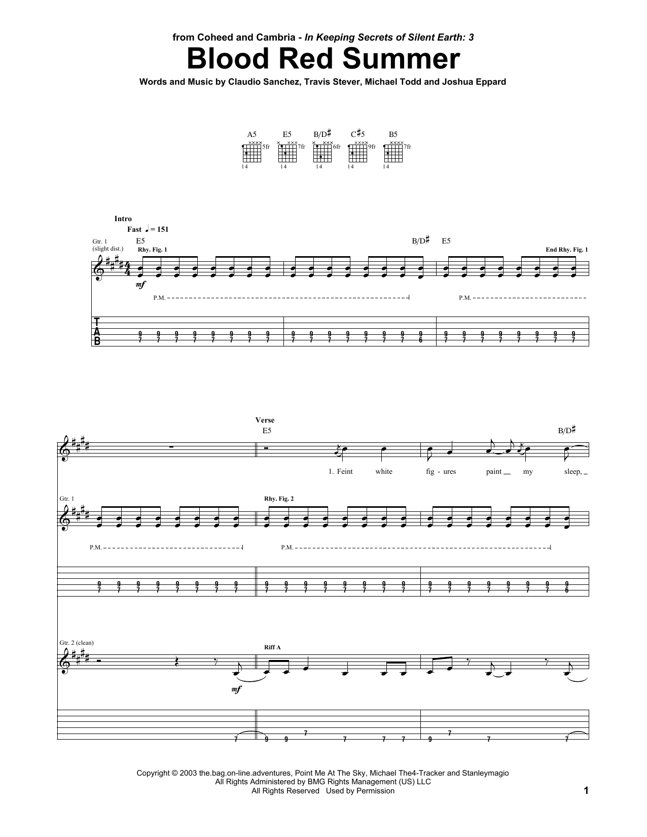 Download Coheed And Cambria Blood Red Summer Sheet Music