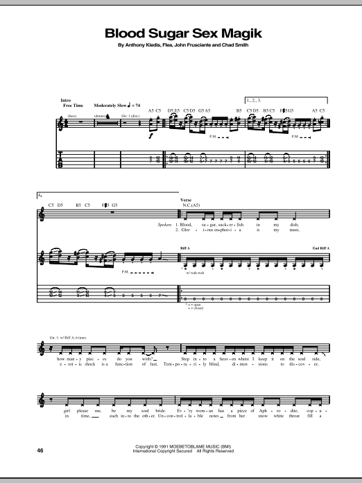 Download Red Hot Chili Peppers Blood Sugar Sex Magik Sheet Music