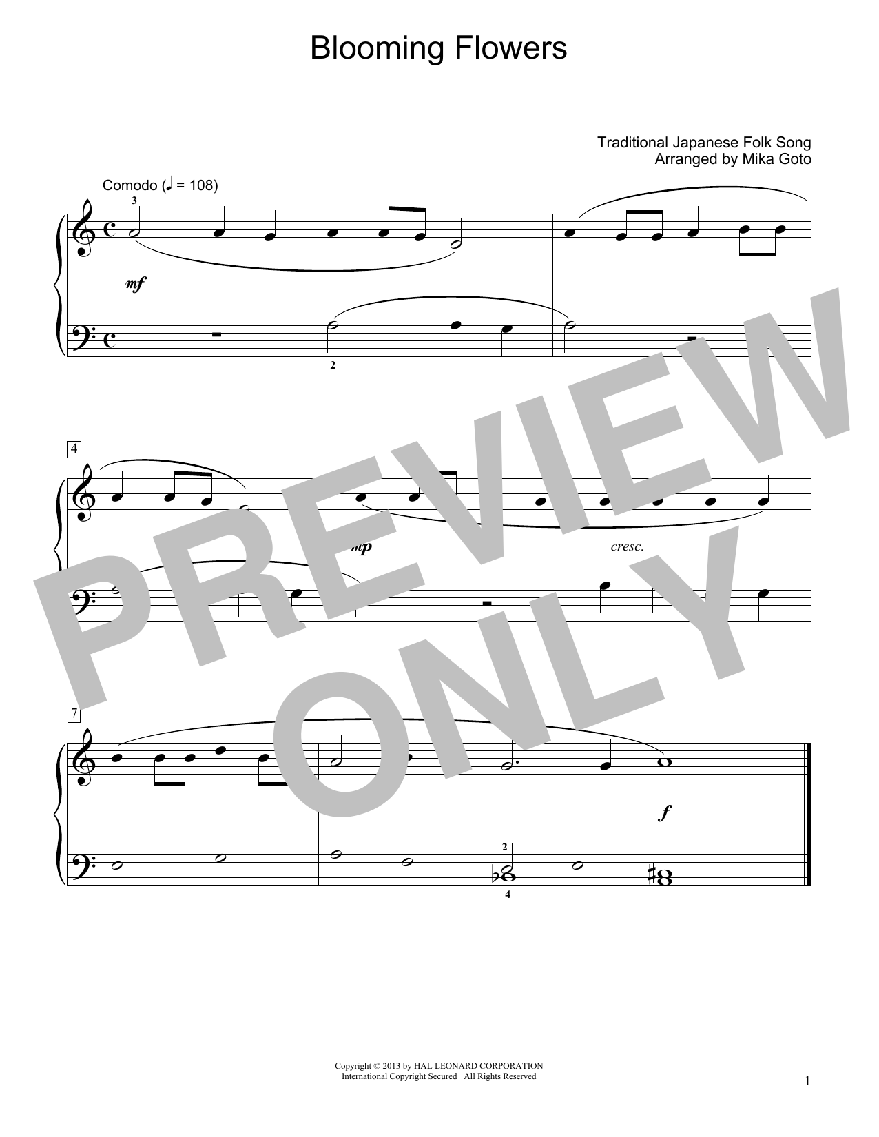 Download Traditional Japanese Folk Song Blooming Flowers (arr. Mika Goto) Sheet Music