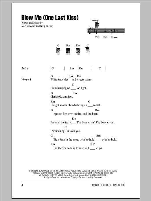 Download Pink Blow Me (One Last Kiss) Sheet Music