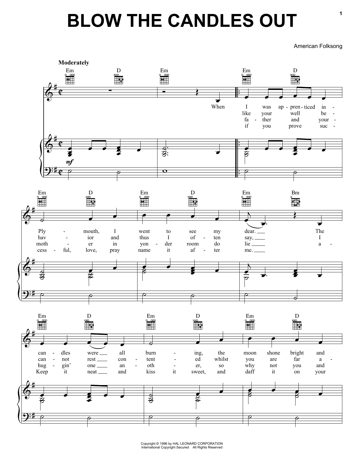 Download American Folksong Blow The Candles Out Sheet Music