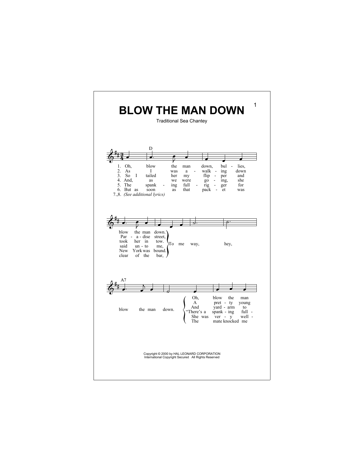 Download Traditional Sea Chantey Blow The Man Down Sheet Music