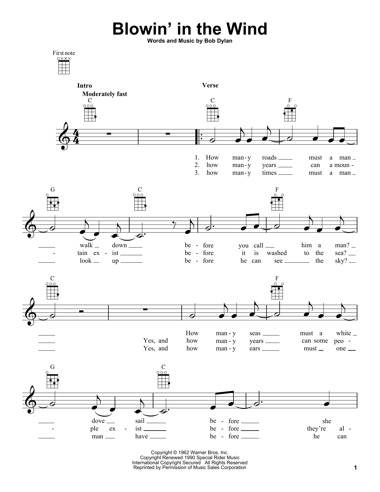 Download Bob Dylan Blowin' In The Wind Sheet Music