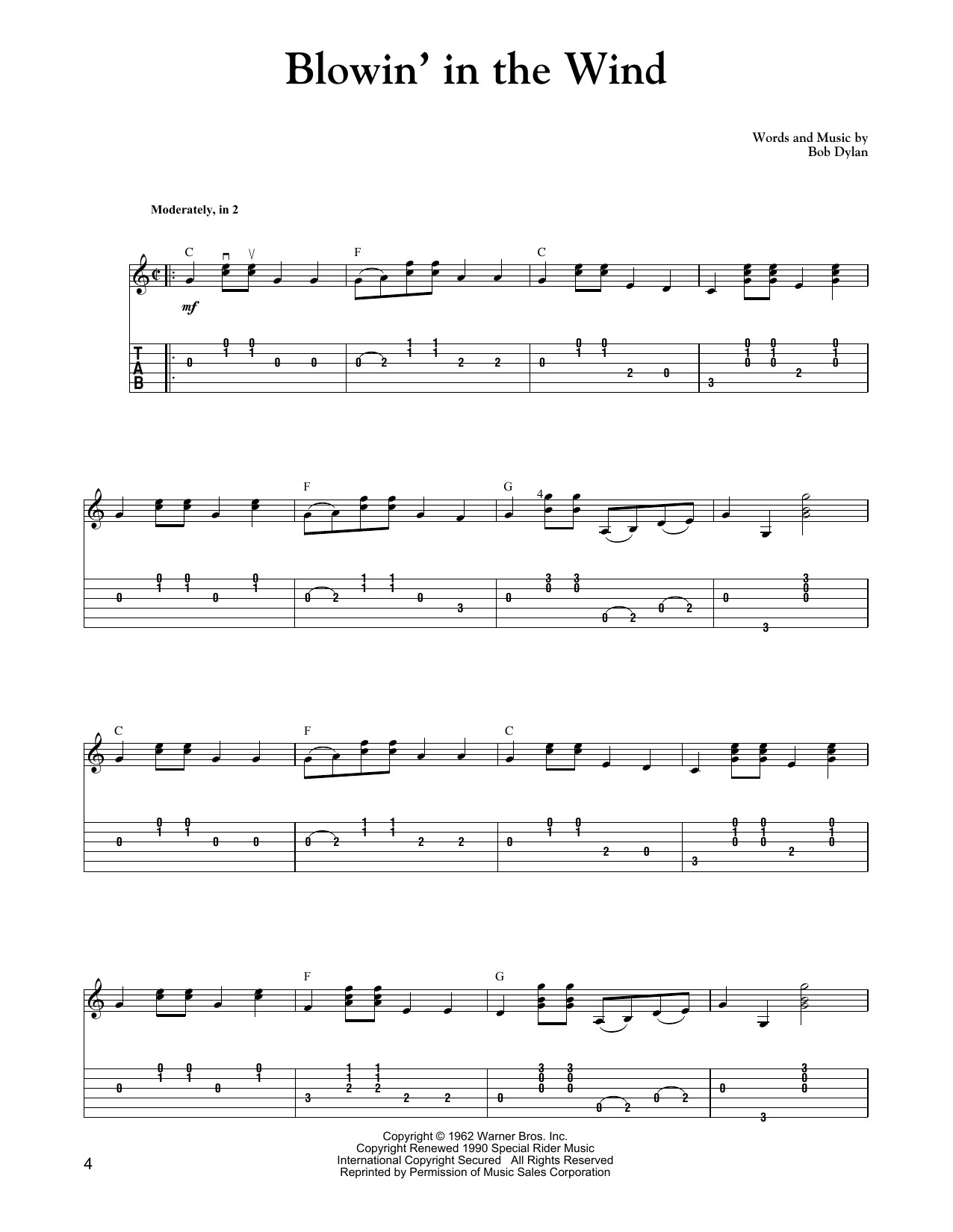 Download Carter Style Guitar Blowin' In The Wind Sheet Music