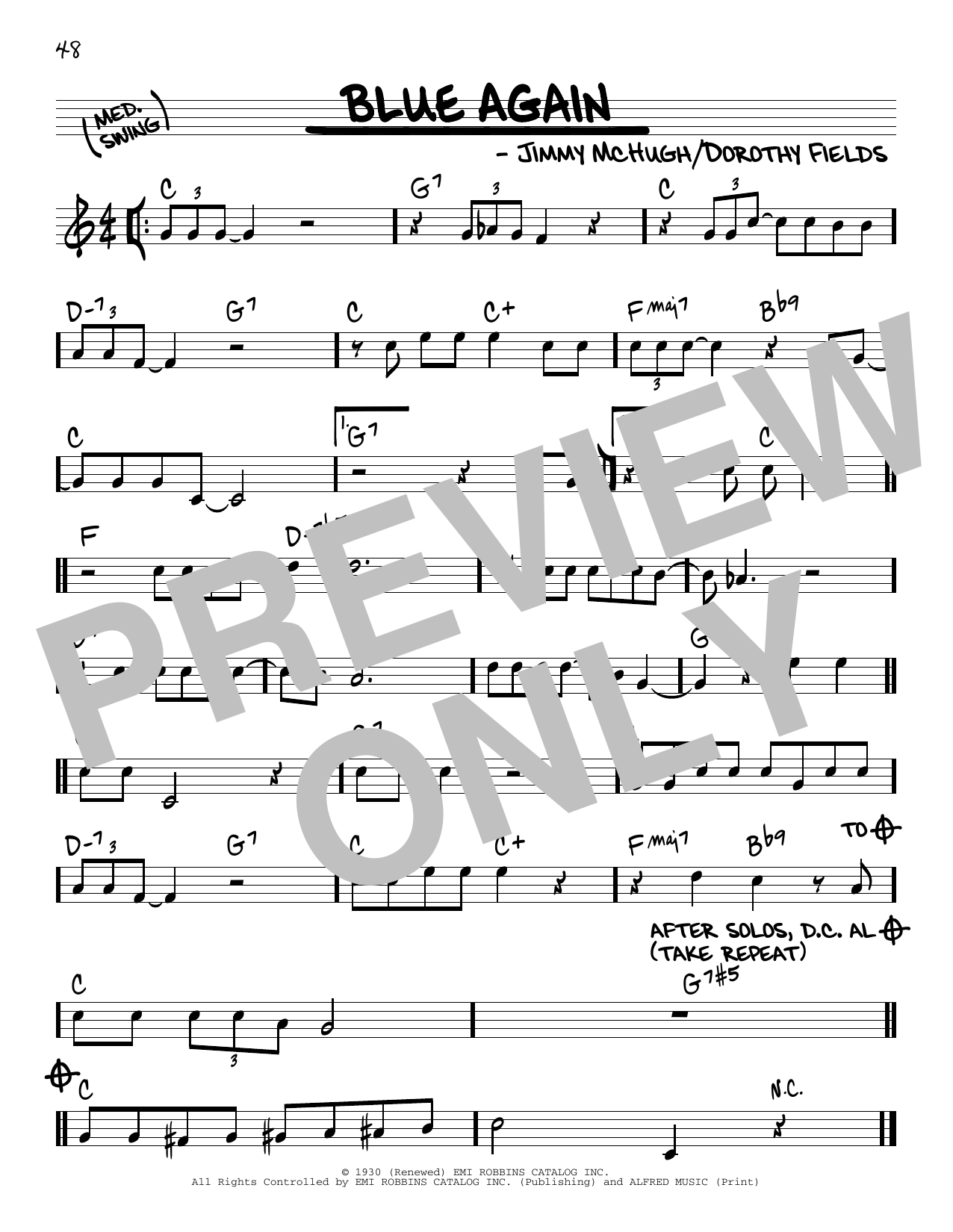 Download Jimmy McHugh and Dorothy Fields Blue Again Sheet Music