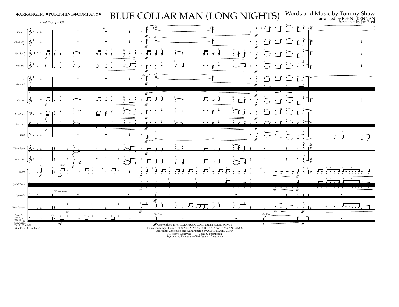 Download John Brennan Blue Collar Man (Long Nights) - Full Sc Sheet Music