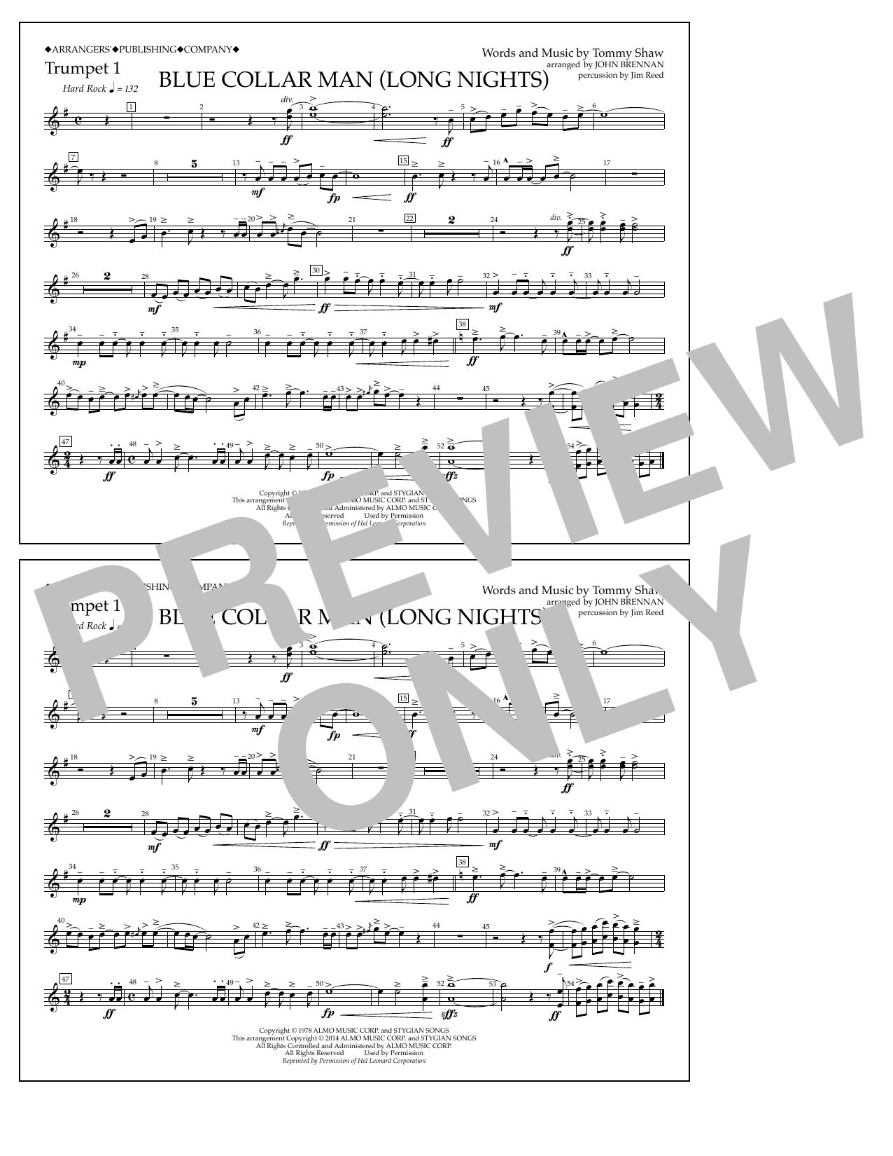 Download John Brennan Blue Collar Man (Long Nights) - Trumpet Sheet Music