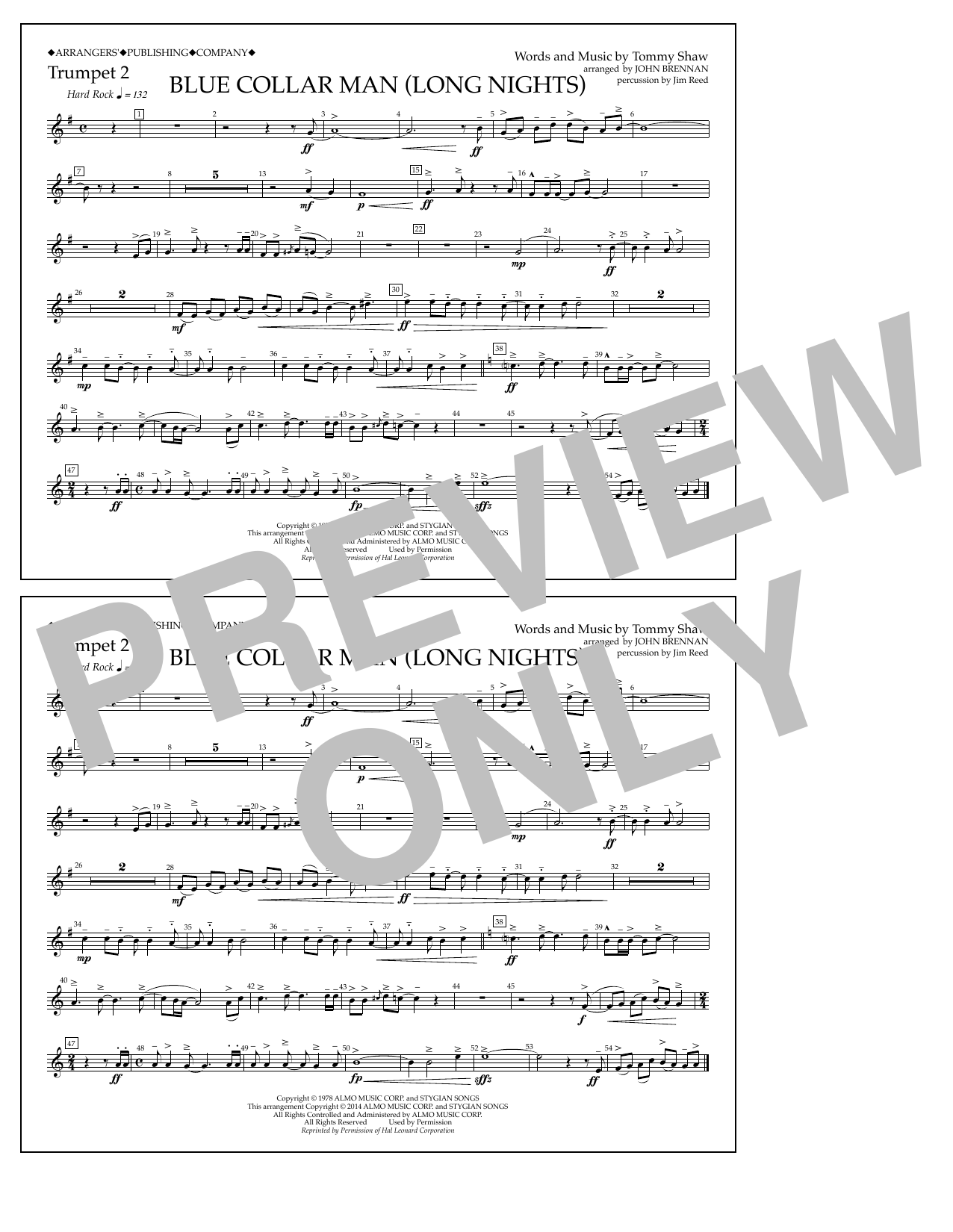 Download John Brennan Blue Collar Man (Long Nights) - Trumpet Sheet Music