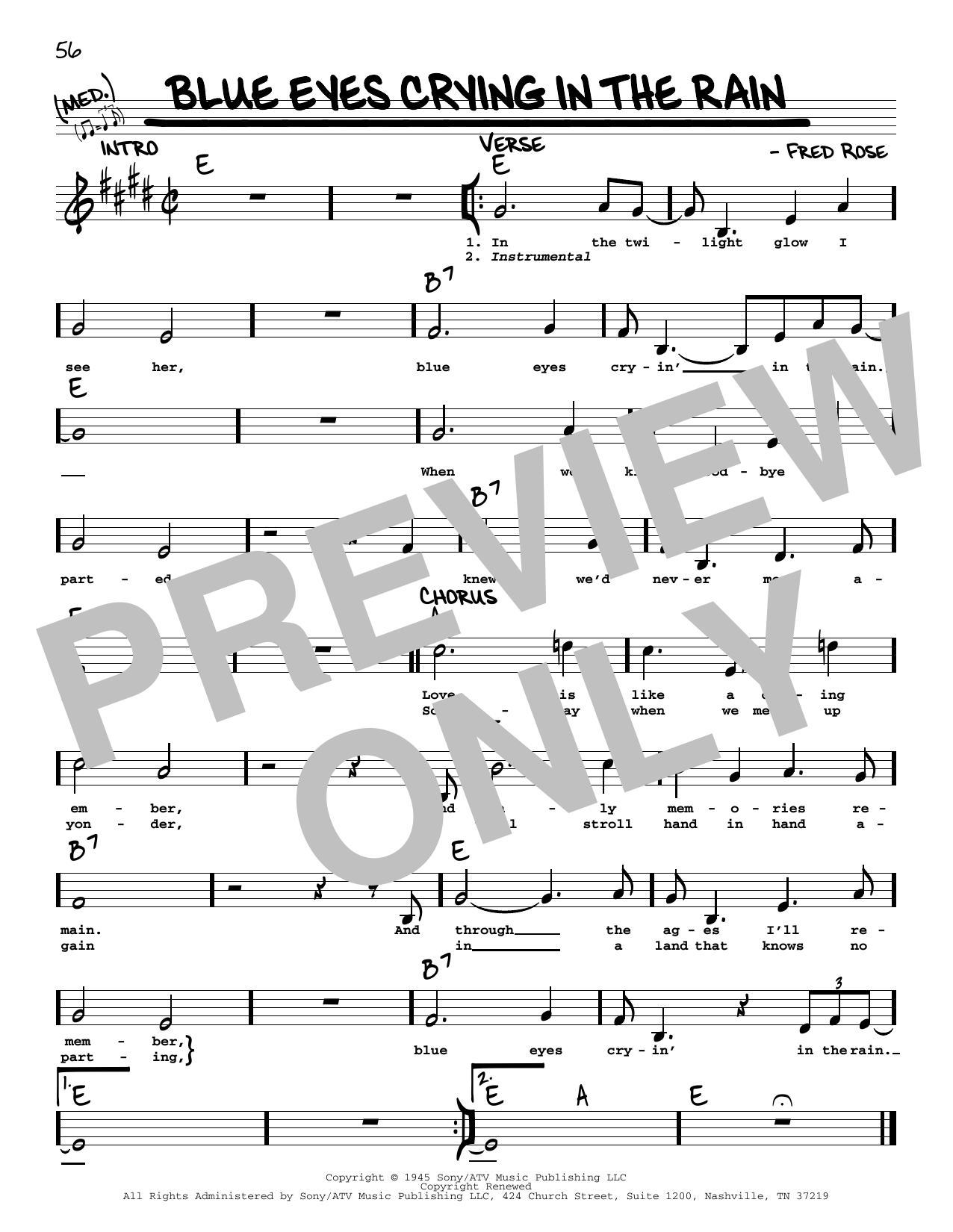 Download Elvis Presley Blue Eyes Crying In The Rain Sheet Music