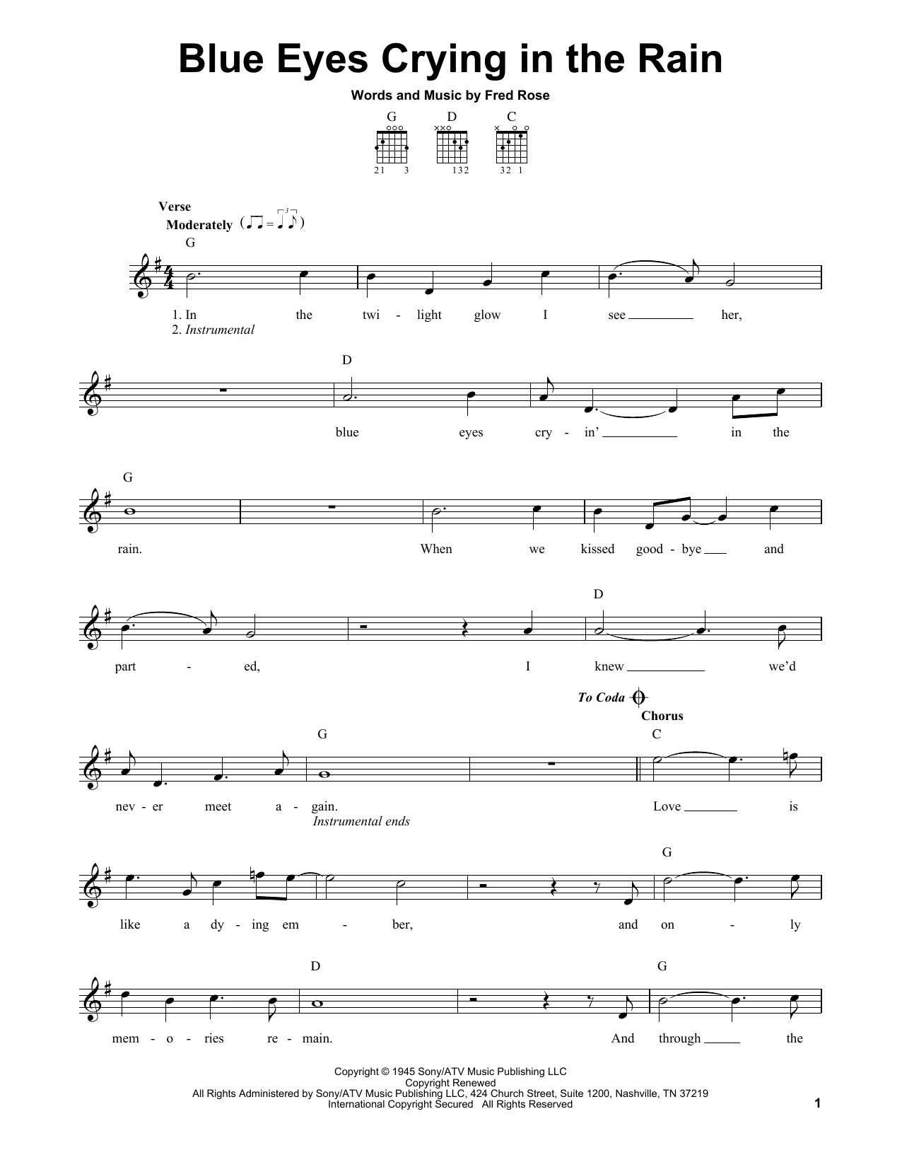 Download Willie Nelson Blue Eyes Crying In The Rain Sheet Music
