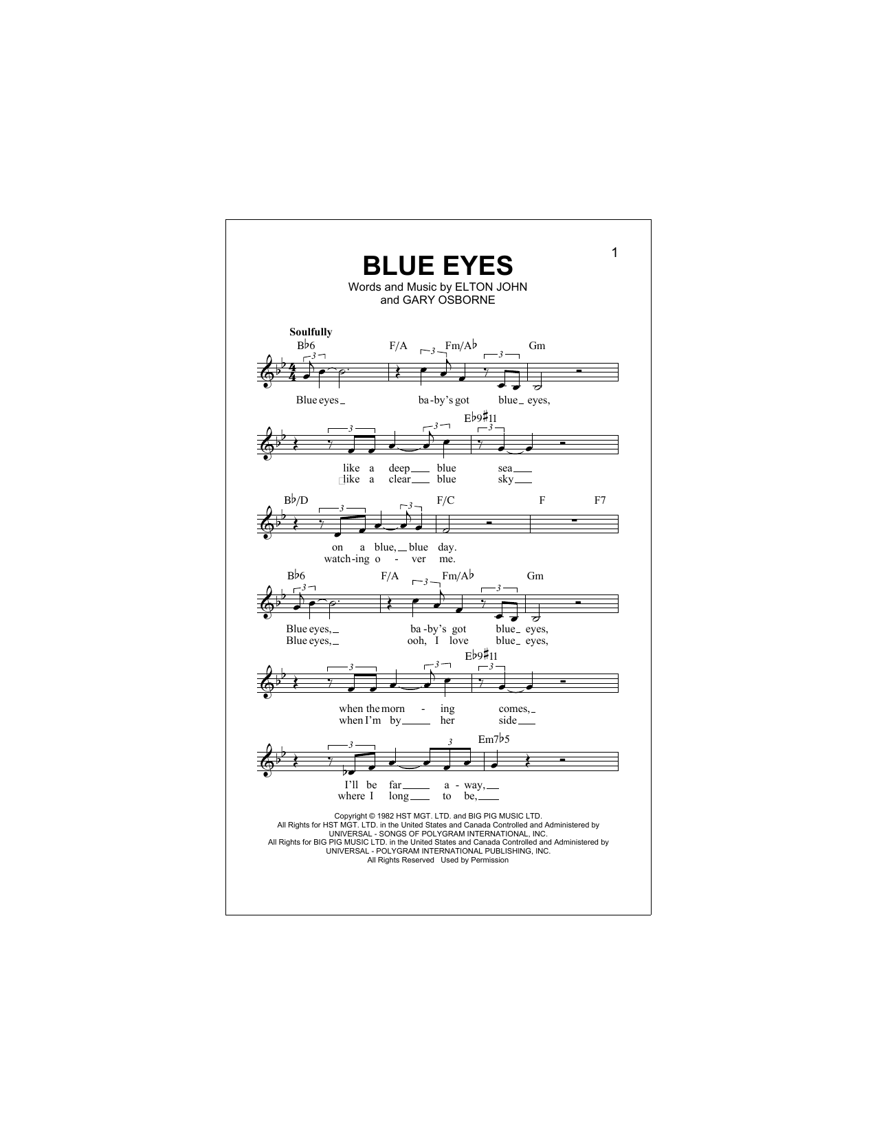 Download Elton John Blue Eyes Sheet Music