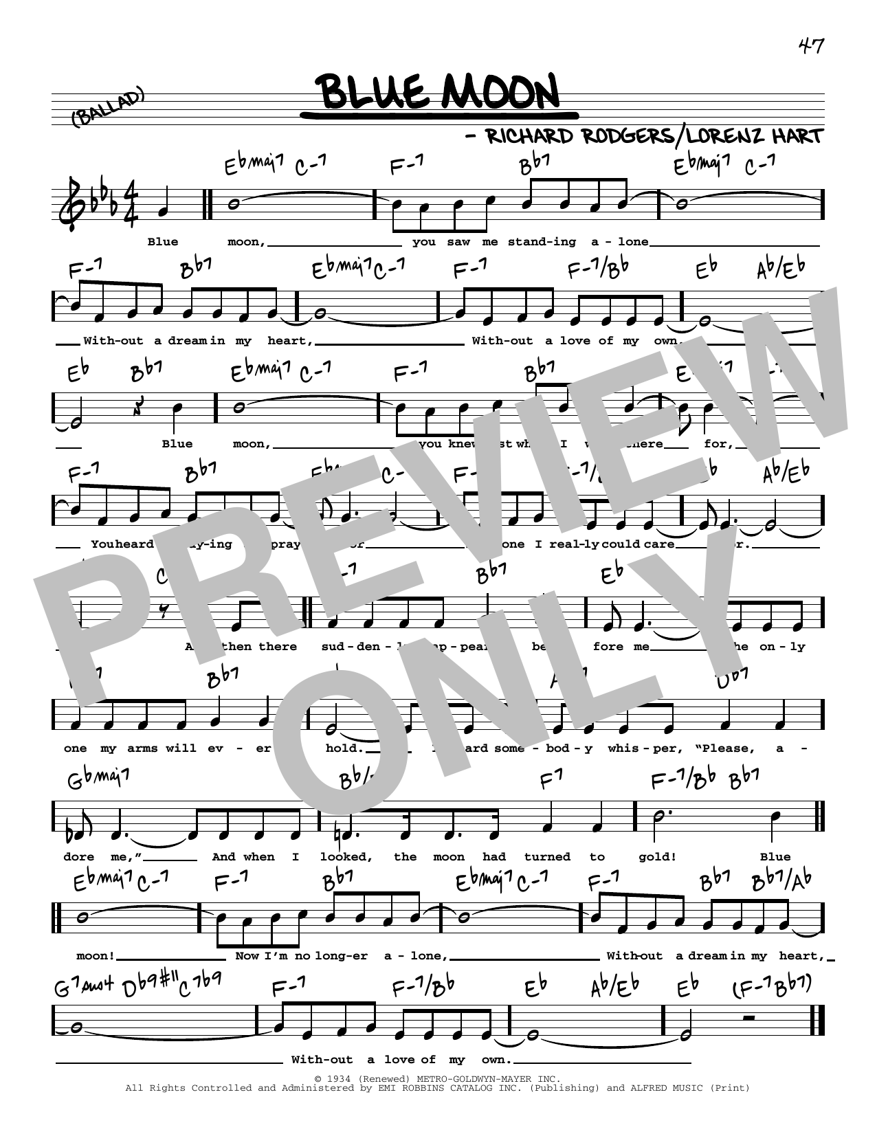 Download The Marcels Blue Moon (High Voice) Sheet Music