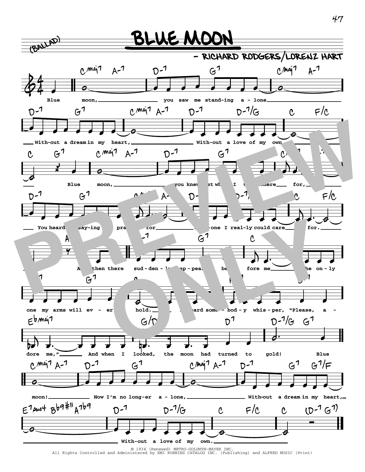 Download The Marcels Blue Moon (Low Voice) Sheet Music