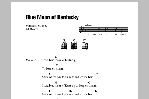Download Bill Monroe Blue Moon Of Kentucky Sheet Music