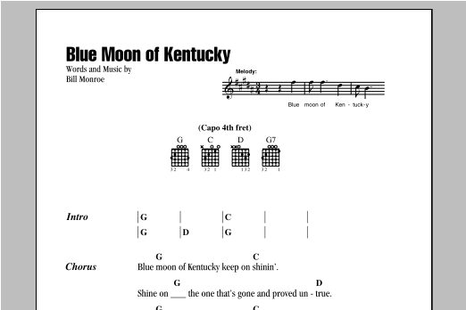 Download Bill Monroe Blue Moon Of Kentucky Sheet Music