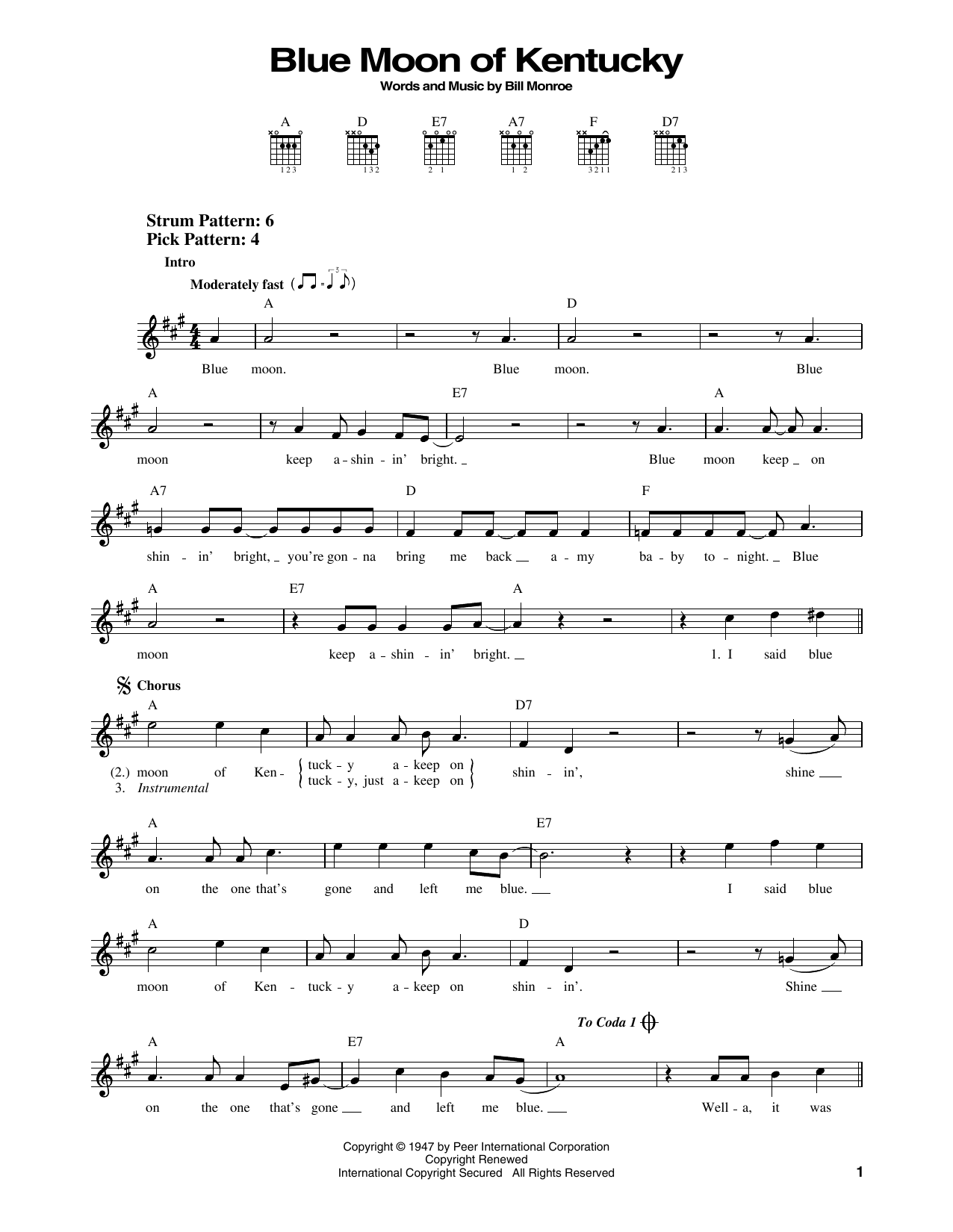 Elvis Presley Blue Moon Of Kentucky sheet music notes printable PDF score