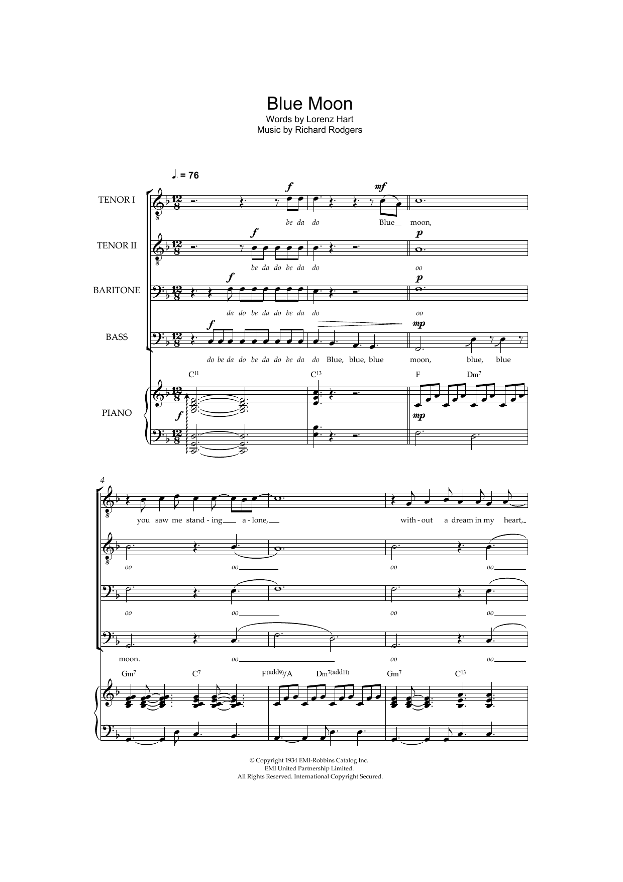 Download The Marcels Blue Moon Sheet Music