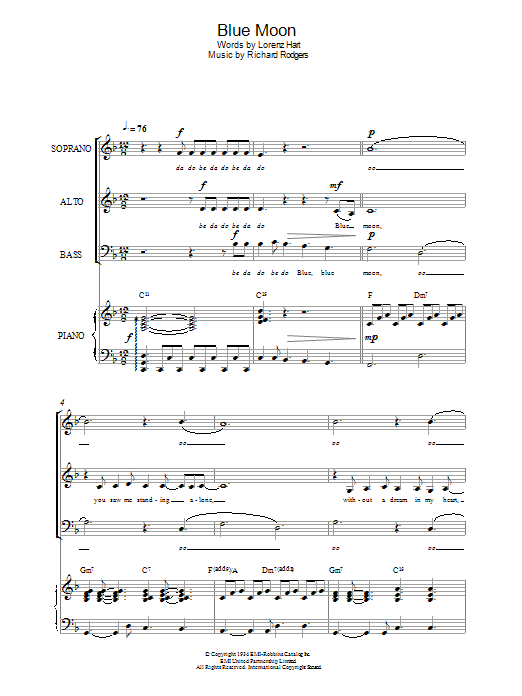 Download The Marcels Blue Moon Sheet Music