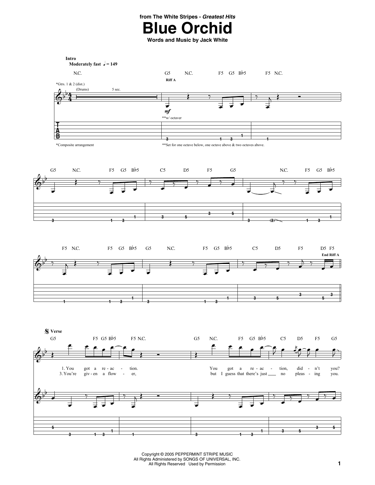 Download The White Stripes Blue Orchid Sheet Music