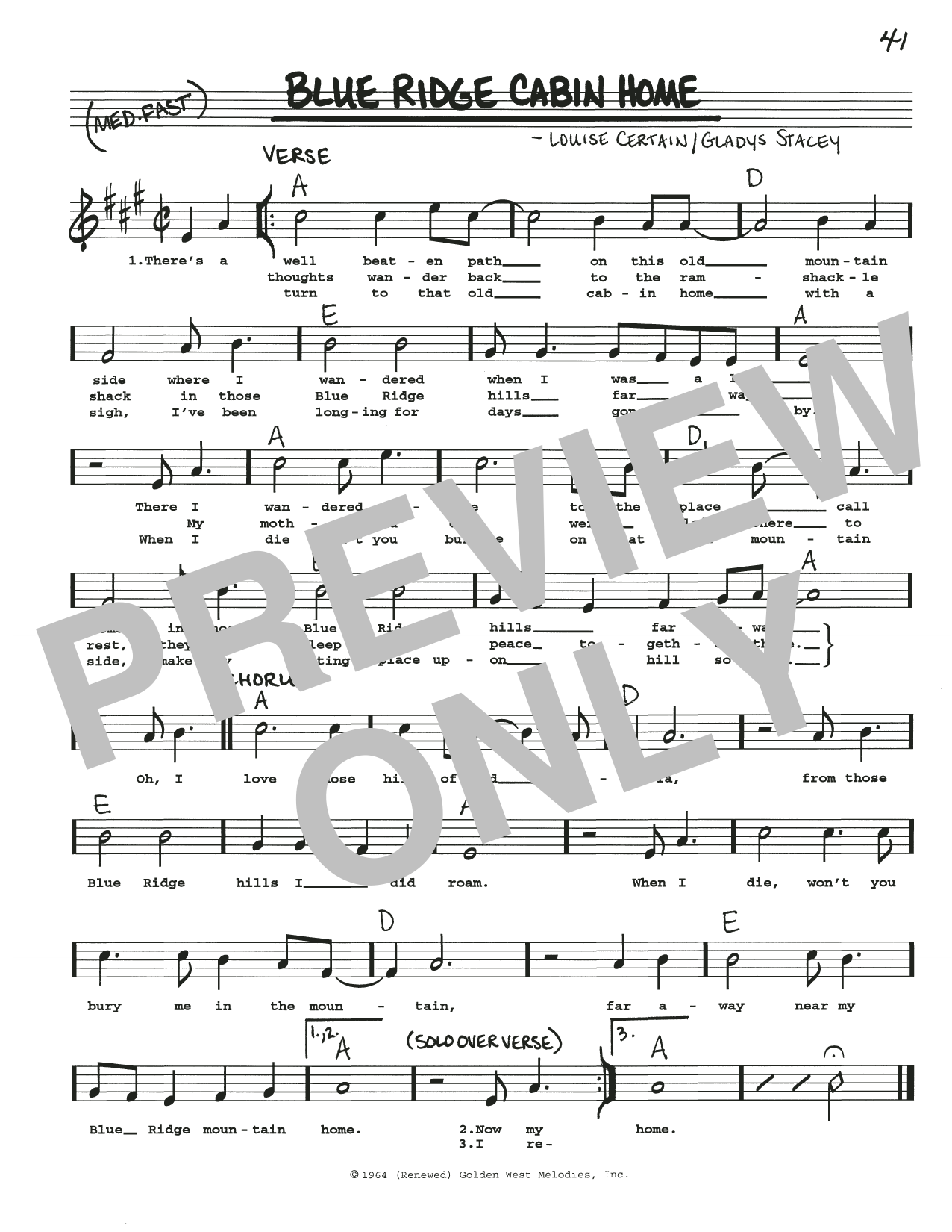 Download Gladys Stacey Blue Ridge Cabin Home Sheet Music