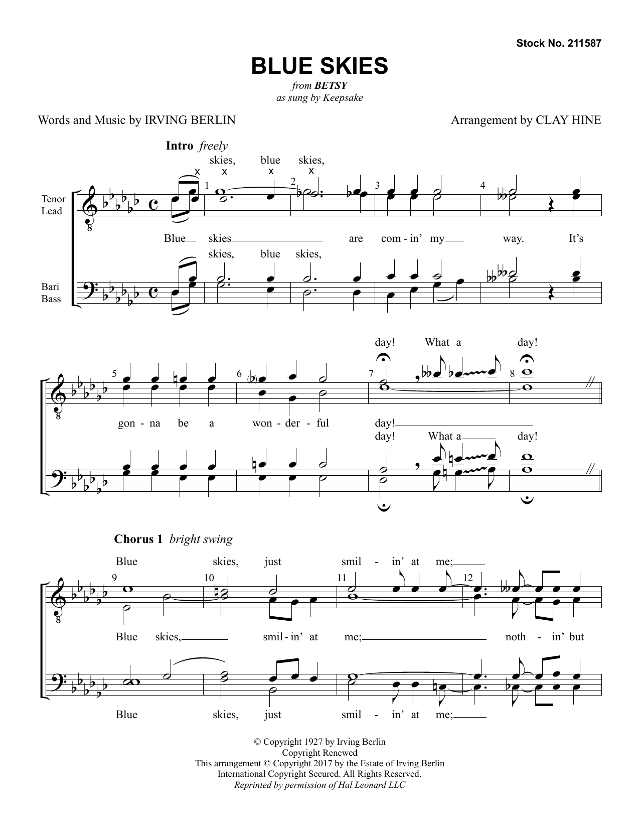 Download Keepsake Blue Skies (from Betsy) (arr. Clay Hine Sheet Music