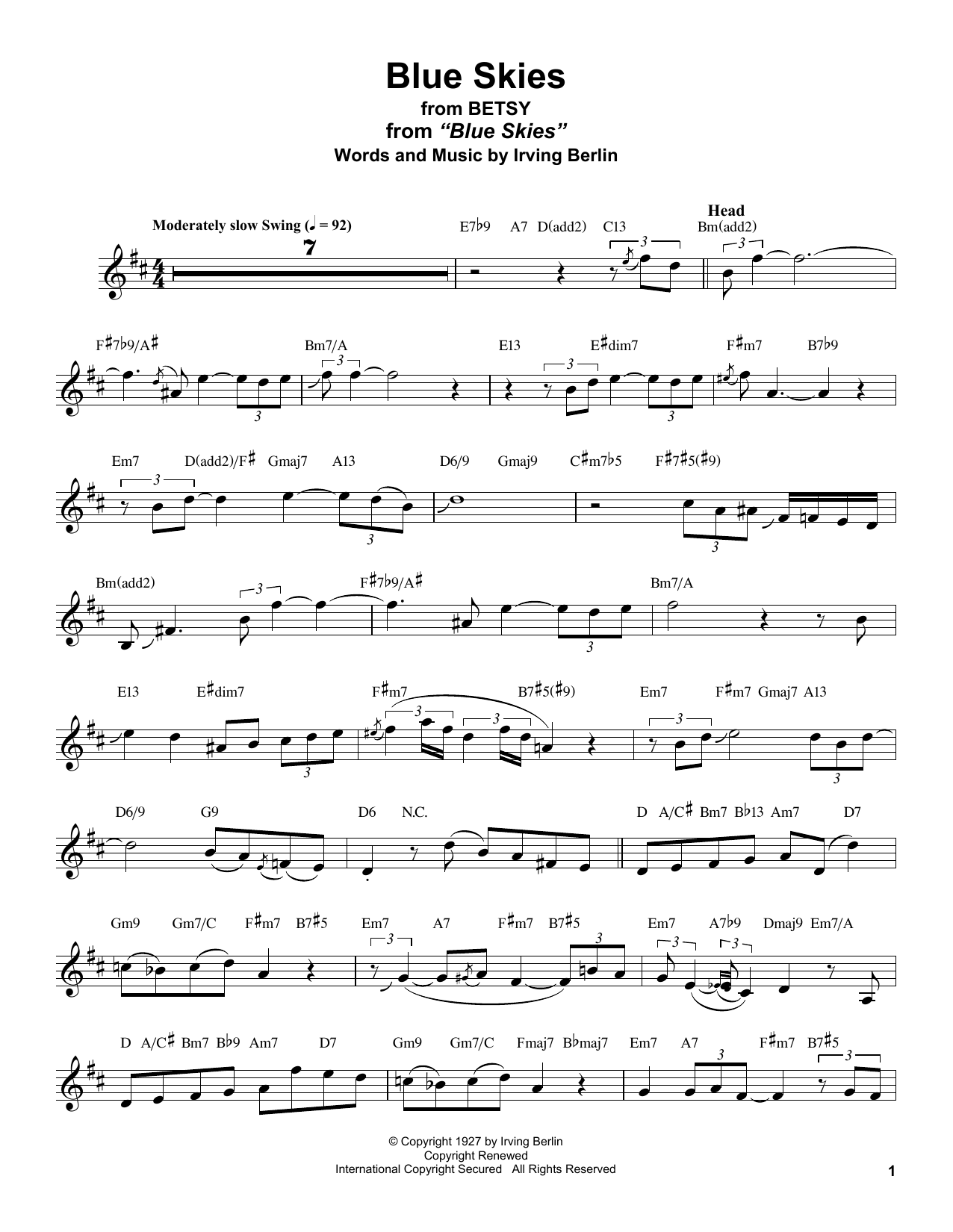 Download Stan Getz Blue Skies (from Betsy) Sheet Music