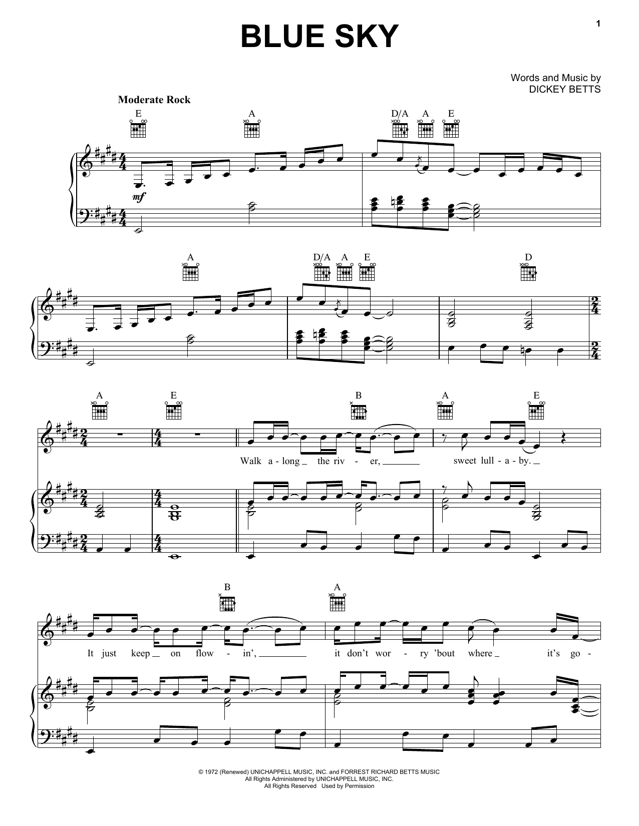 Download The Allman Brothers Band Blue Sky Sheet Music