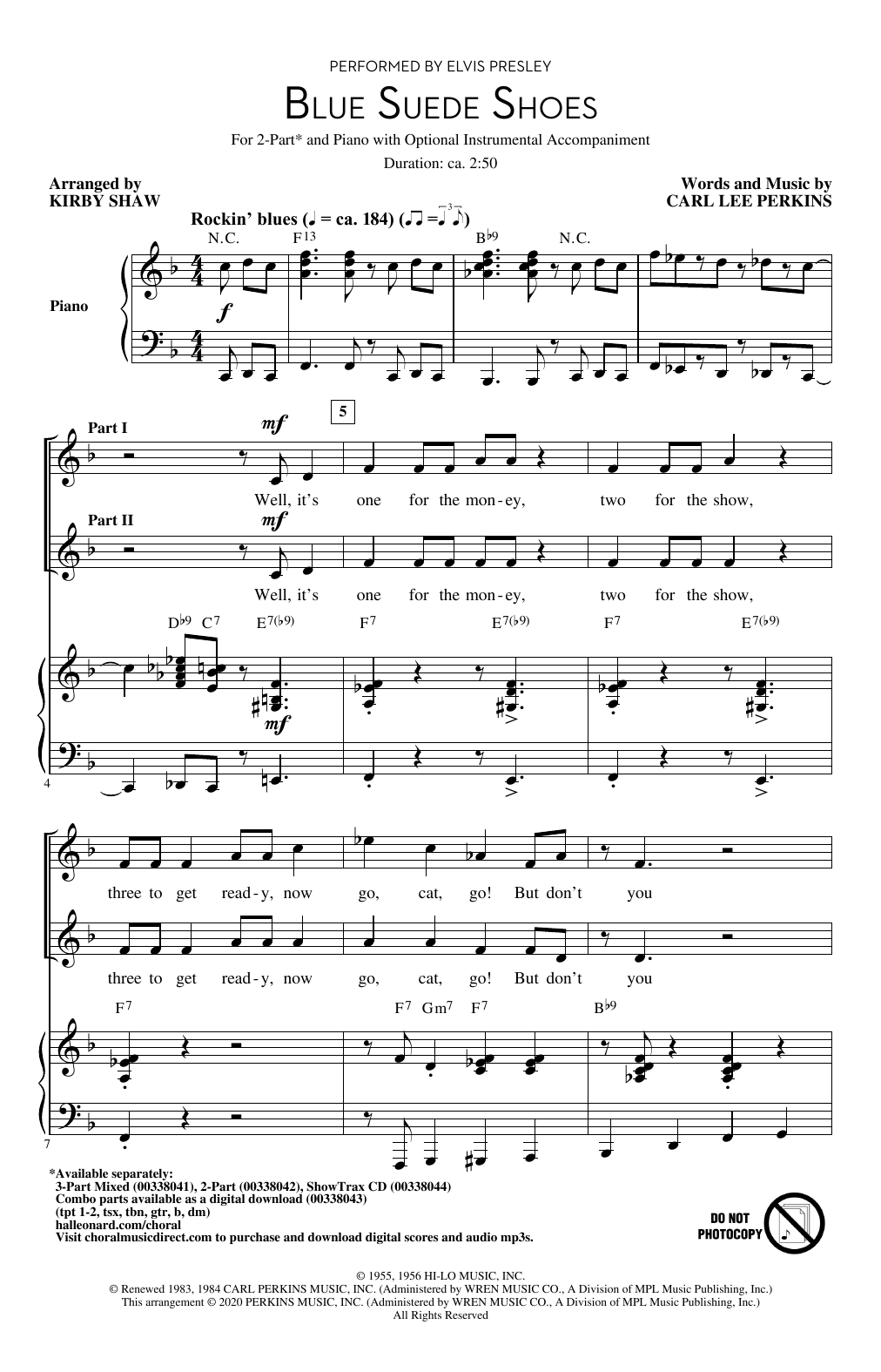 Download Elvis Presley Blue Suede Shoes (arr. Kirby Shaw) Sheet Music