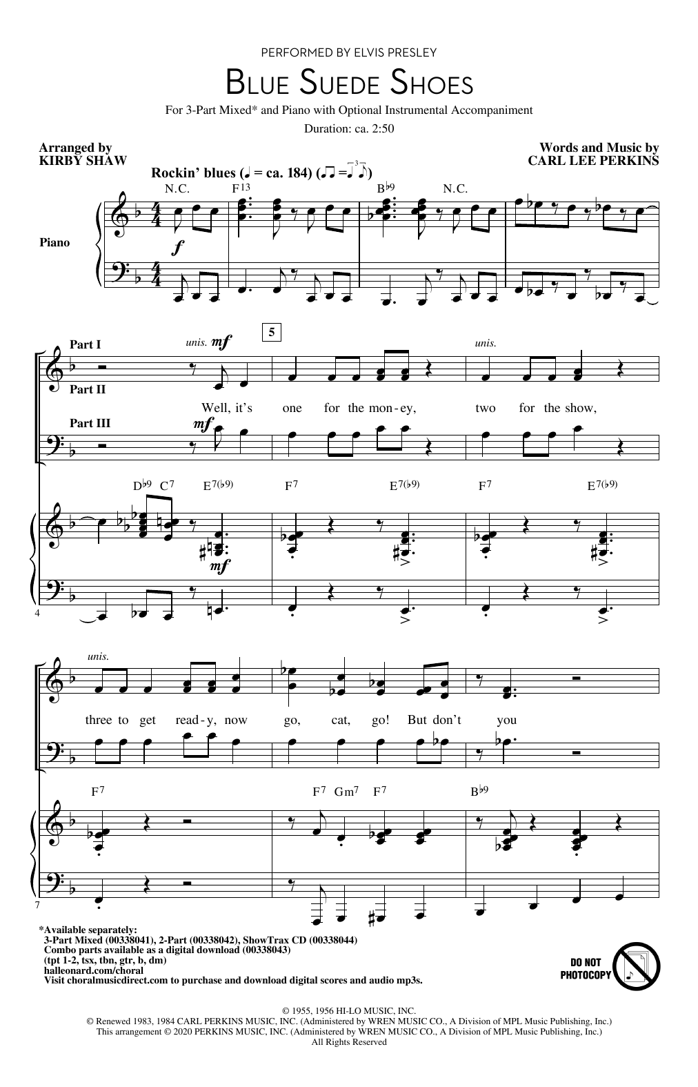 Download Elvis Presley Blue Suede Shoes (arr. Kirby Shaw) Sheet Music