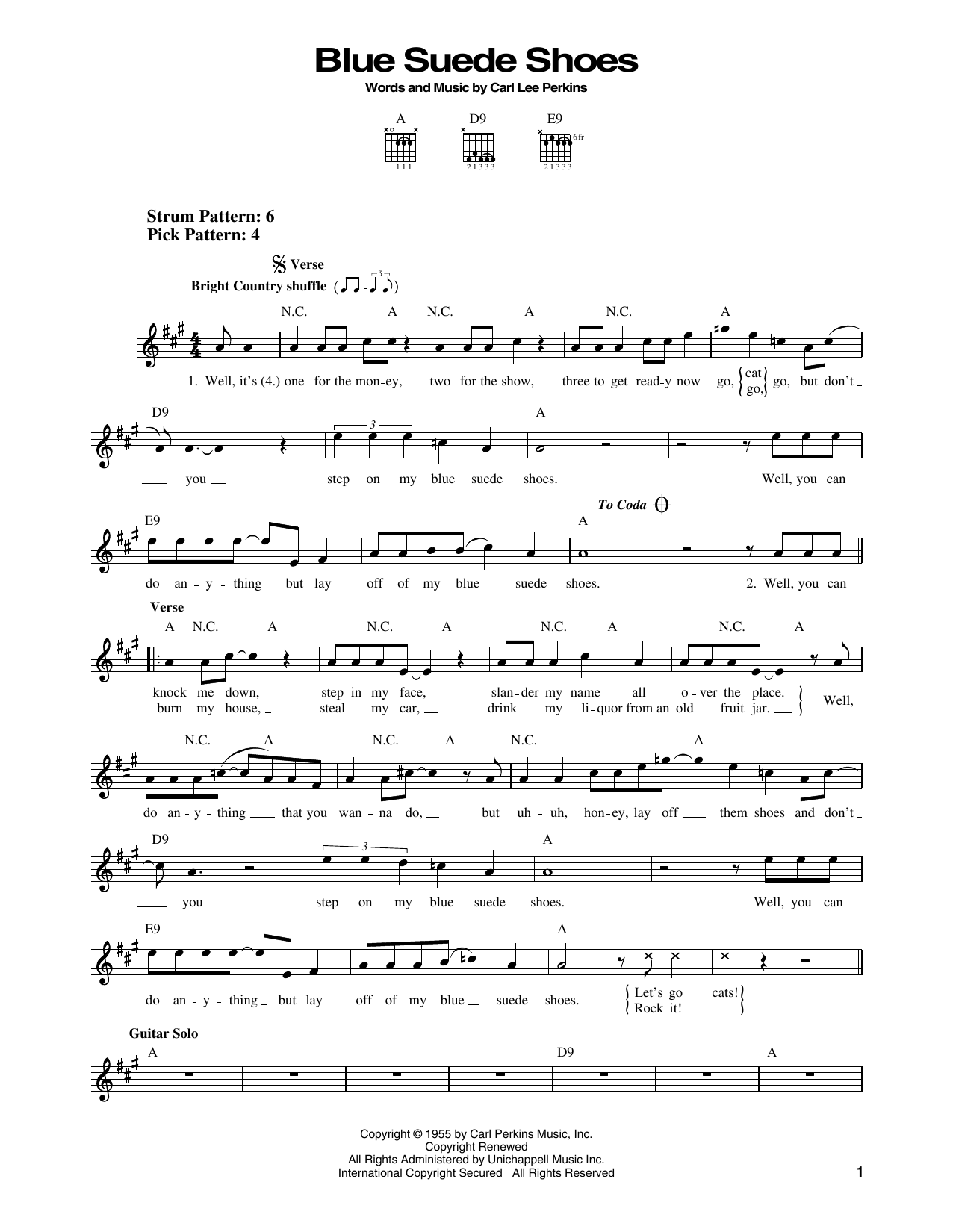 Elvis Presley Blue Suede Shoes sheet music notes printable PDF score