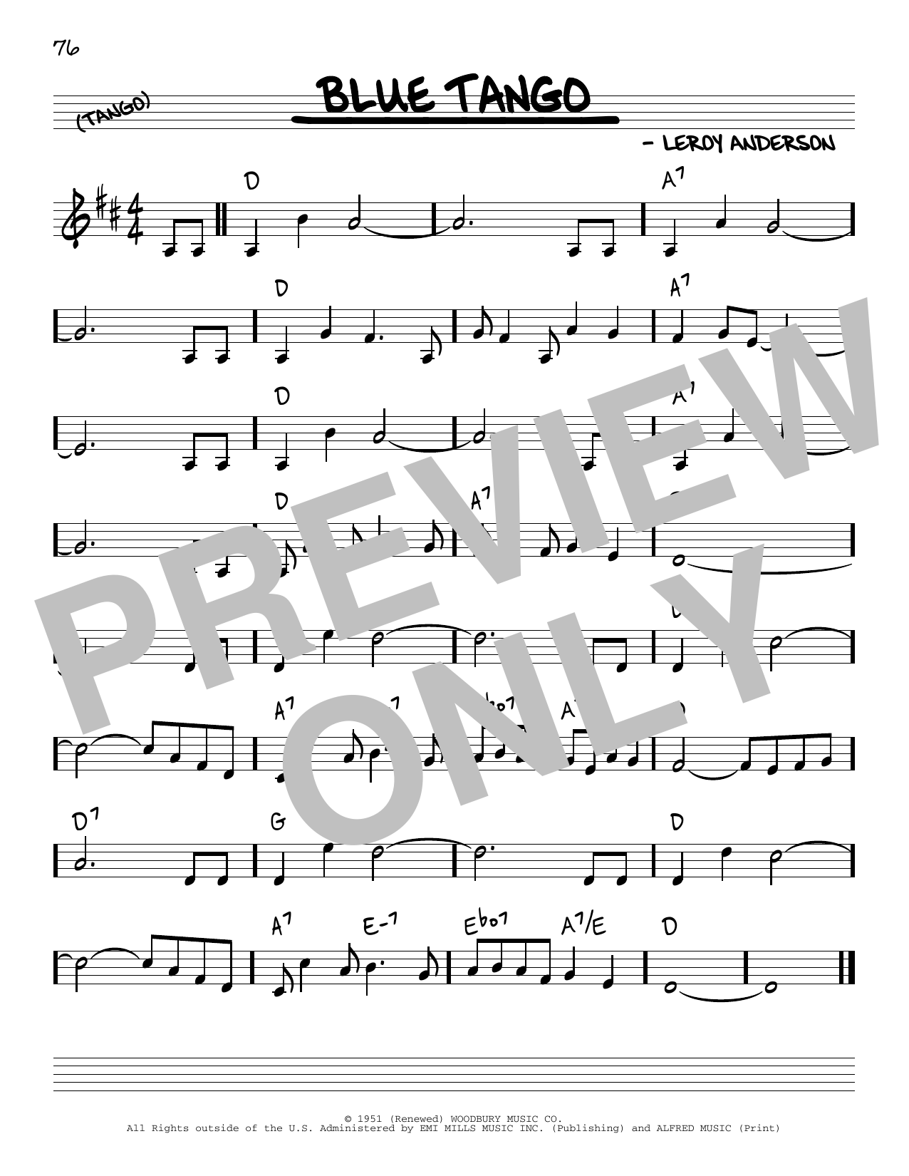 Download Leroy Anderson Blue Tango Sheet Music
