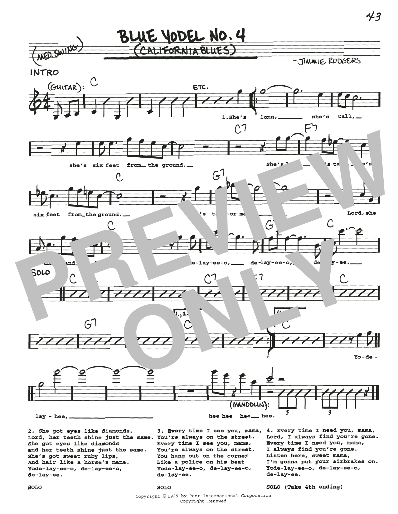 Download Jimmie Rodgers Blue Yodel No. 4 (California Blues) Sheet Music