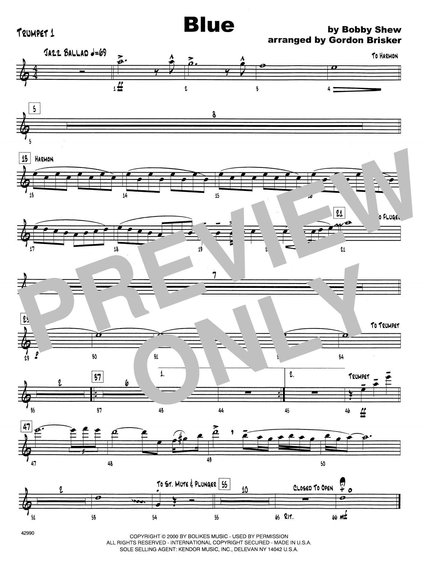 Download Bobby Shew Blue - 1st Bb Trumpet Sheet Music
