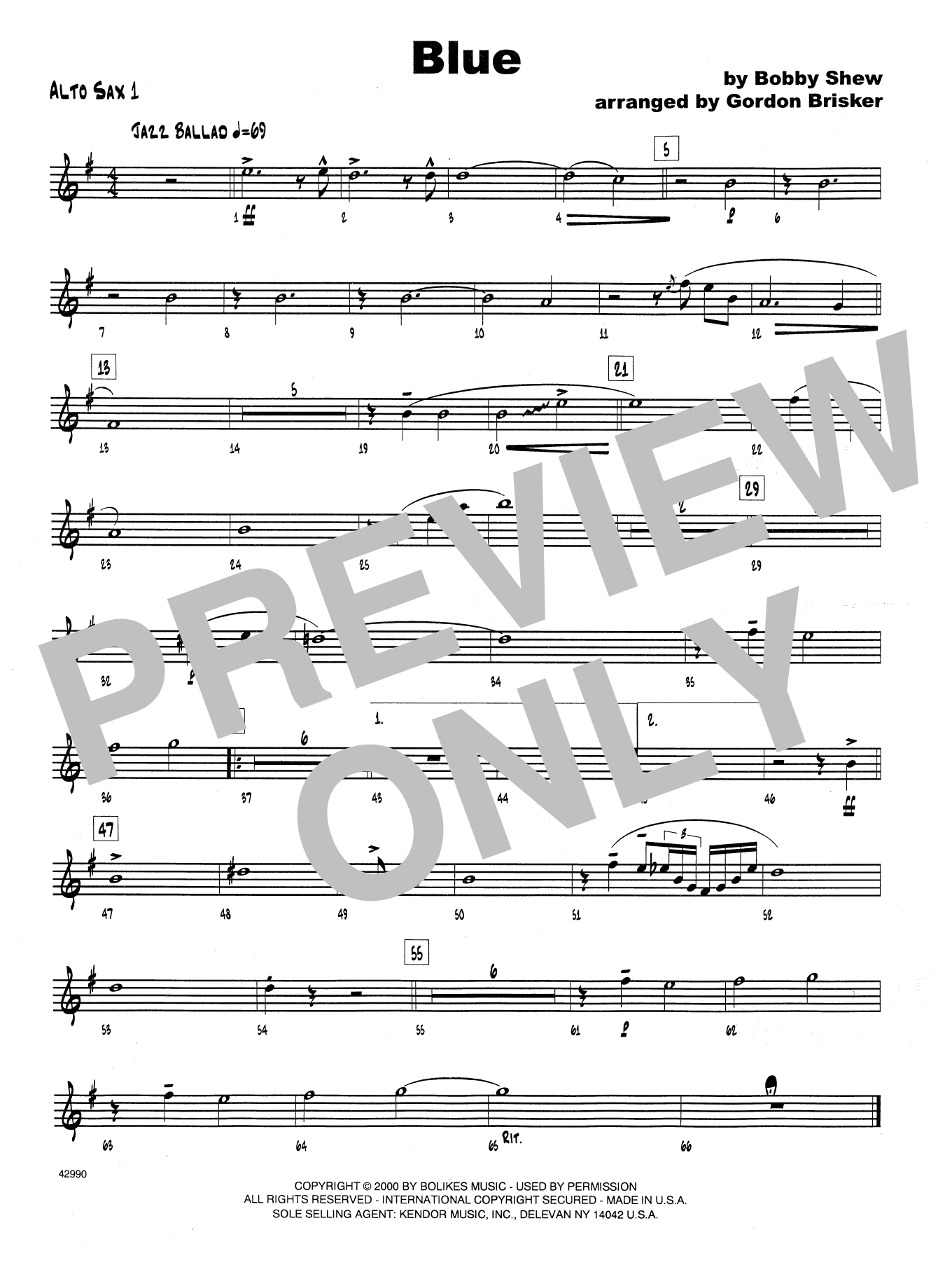 Download Bobby Shew Blue - 1st Eb Alto Saxophone Sheet Music