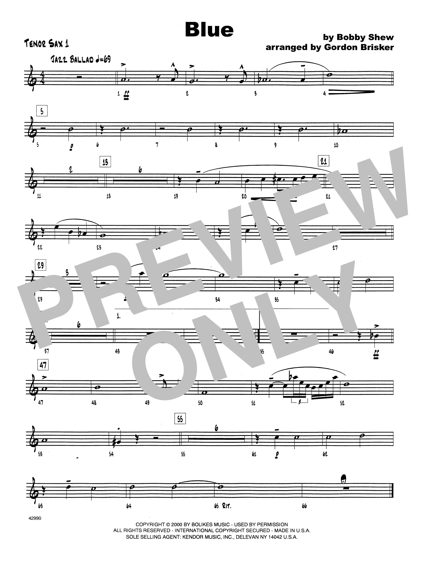 Download Bobby Shew Blue - 1st Tenor Saxophone Sheet Music