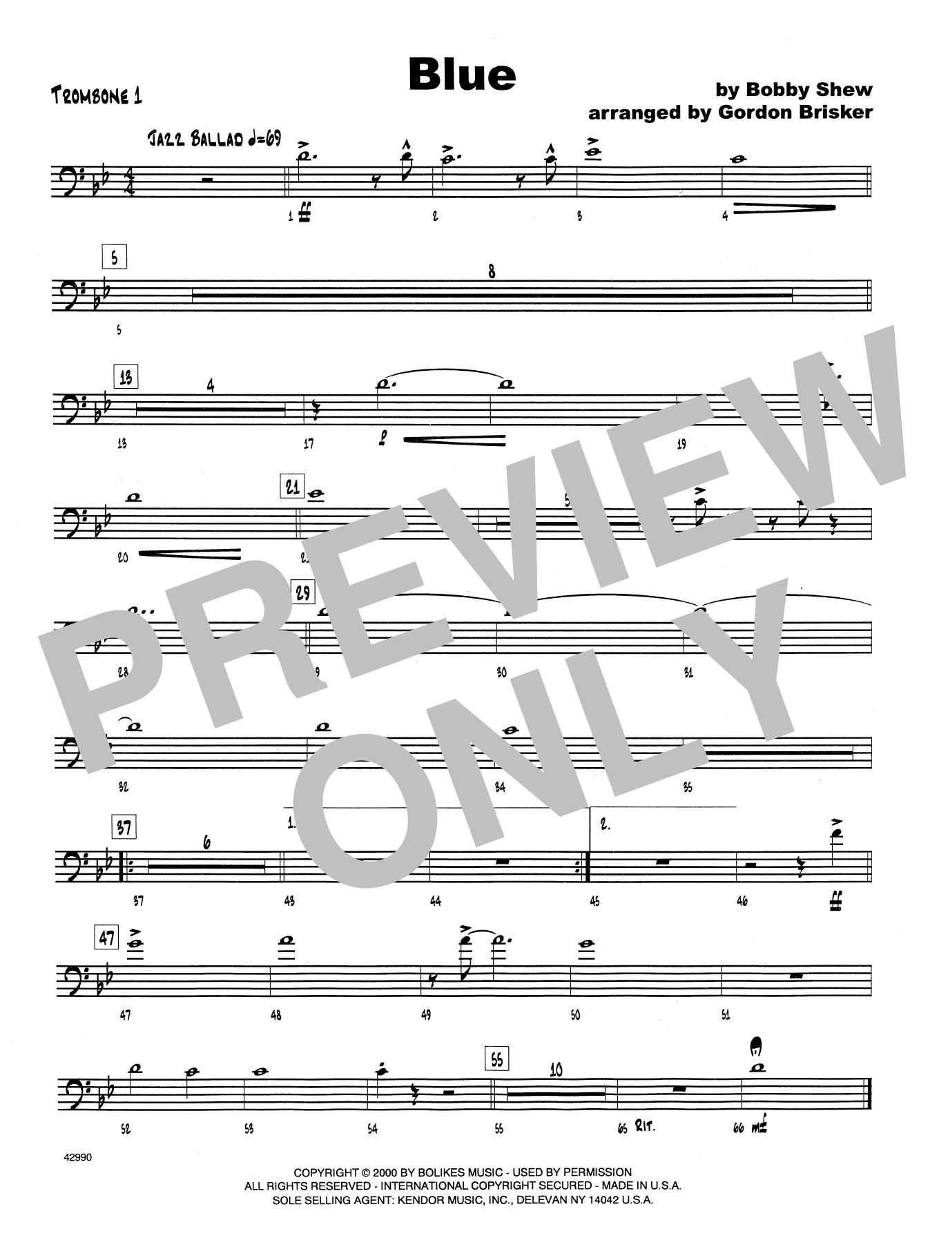 Download Bobby Shew Blue - 1st Trombone Sheet Music