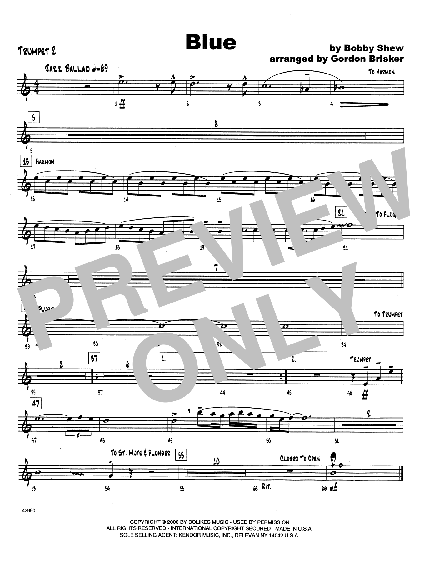 Download Bobby Shew Blue - 2nd Bb Trumpet Sheet Music