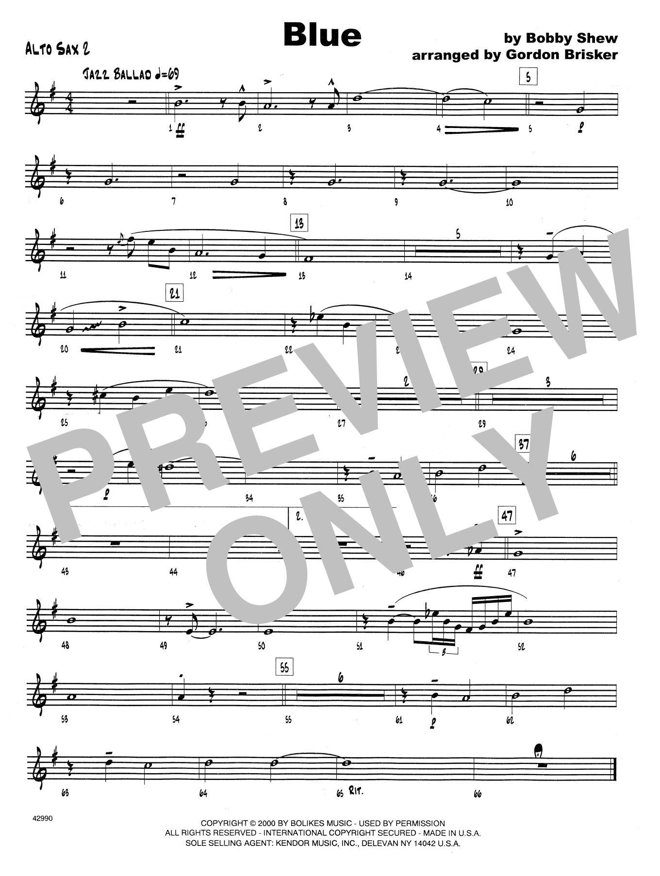 Download Bobby Shew Blue - 2nd Eb Alto Saxophone Sheet Music